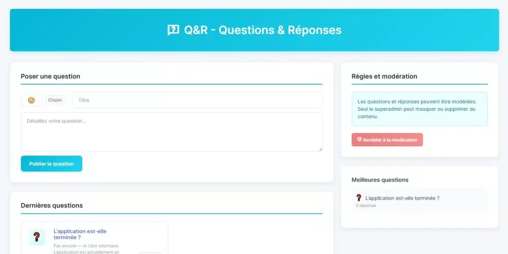 Page Questions / Échanges – Foire aux questions et retours d’expérience qr