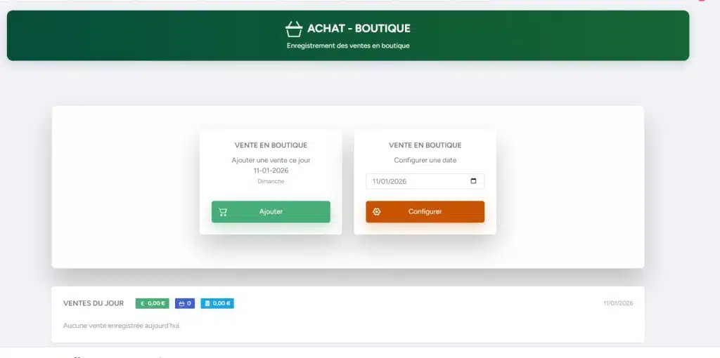 Module Achat – Boutique – Enregistrement des ventes ASF en boutique boutique