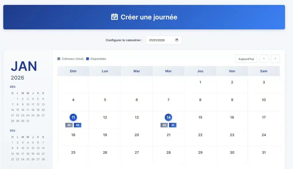 Module Création d’une journée – Organisation des passages en épicerie créer une journée