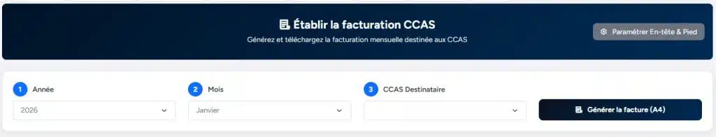 Page Facturation CCAS – Édition et génération des factures mensuelles facturation ccas