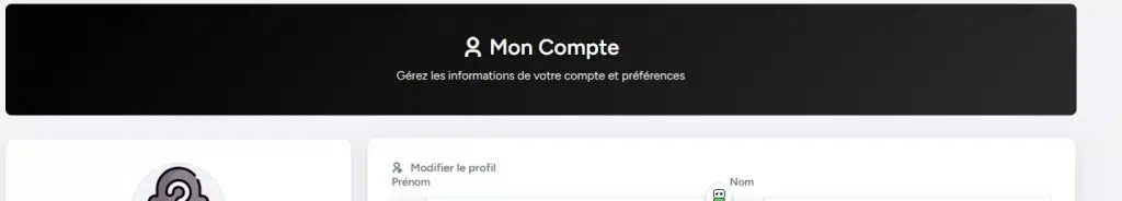 Page Mon compte – Gestion du profil utilisateur mon compte