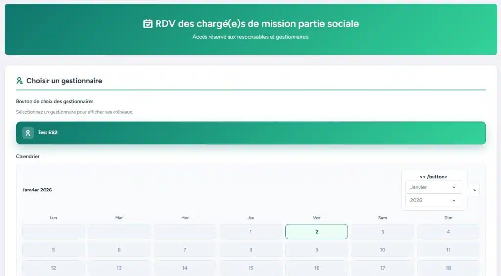 Page Rendez-vous des chargé(e)s de mission – Partie sociale rdv dossier